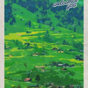 Grindalwald Switzerland Swiss Alps Travel Poster, European Decor Vintage Look Poster - Digital