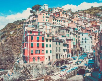 150 - Riomaggiore form the Ocean, Cinque Terre, Vernazza, Italy, Italian Fine Art Vintage Photography, Europe, Travel