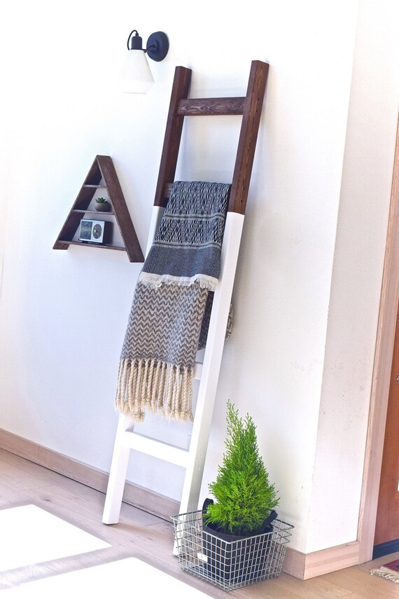 Blanket Ladder Modern Quilt Ladder White Dark Walnut 6 Etsy