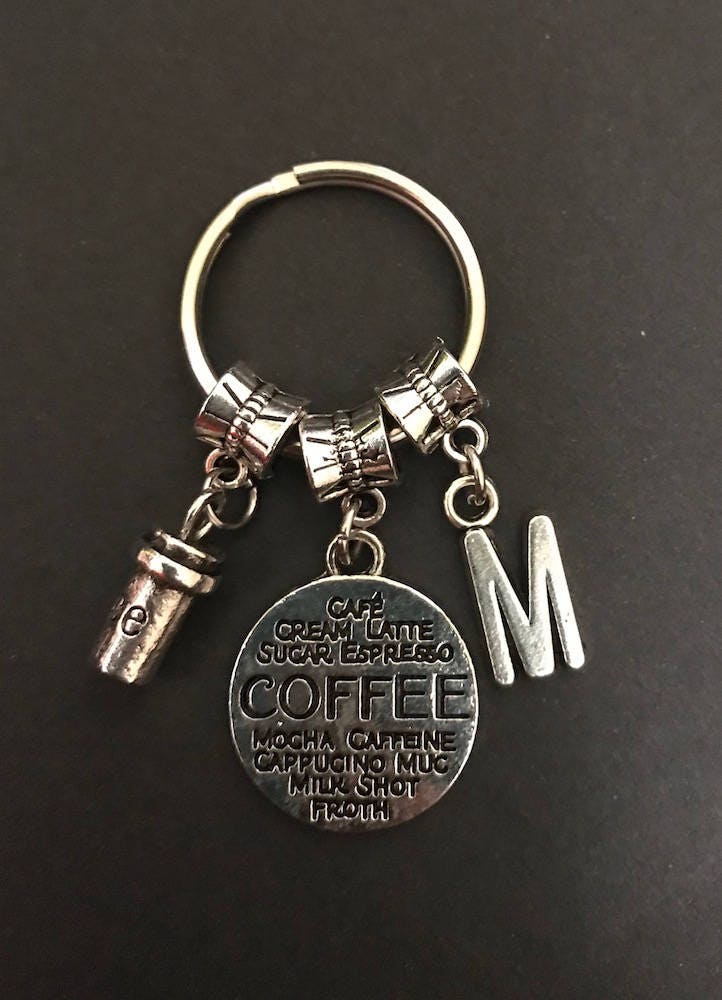 personalised gifts barista gift Coffee keyring birthstone and initial charms 