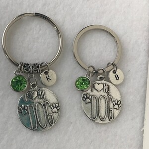 Personalized Dog Lover Keychain DOG Key Ring I Love My Dog Birthstone Initial Pendant