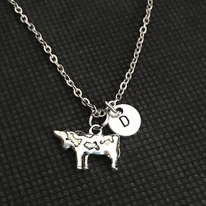 Personalized Dairy Cow Necklace, Cow Jewelry, Farm Animal Necklace, Cow Gift, Dairy Cow Necklace, Gift for Cow Lover