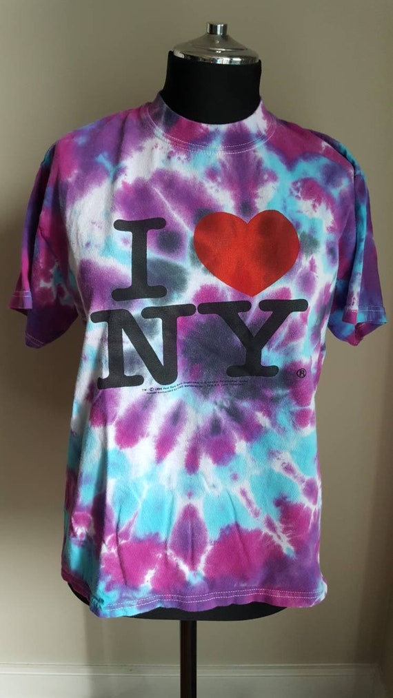 Vintage 90s I Love NY Tee, 1996 Grunge Tie Dye Off