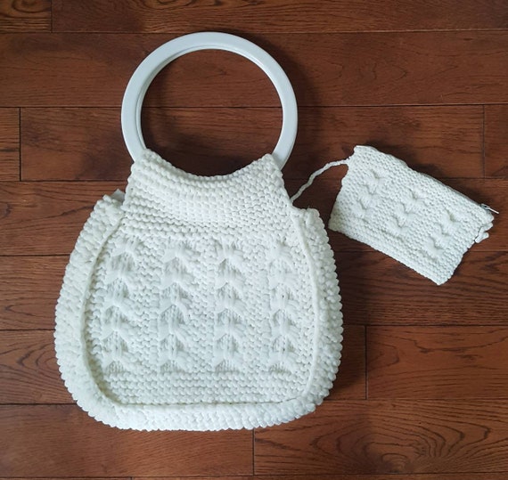 Vintage White Clutch Crocheted Macrame Purse {White Boho Mini Small Purse}Vintage Trendy Small with Clear Coin Purse