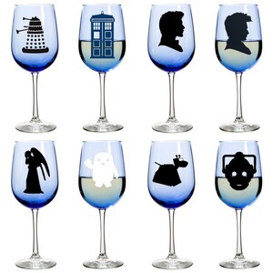 18.5oz Blue Wine Glass | Doctor Who | Vinyl Decal Applied Glassware