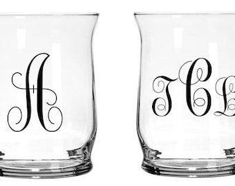 4" Glass Hurricane Candle Holder | Personalized Monogram