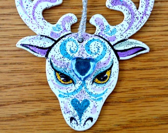 Christmas Reindeer Ornament - Hand Drawn and Painted - One of a Kind