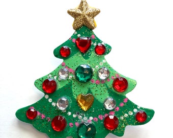 Christmas Tree Brooch/Pin -  Hand Crafted and Painted - One of a Kind