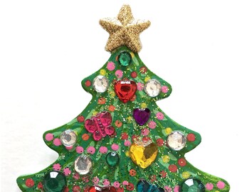 Christmas Tree Brooch/Pin -  Hand Crafted and Painted - One of a Kind