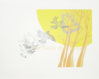 Birds in Fall - 7 Color Serigraph  -   Limited Edition Prints