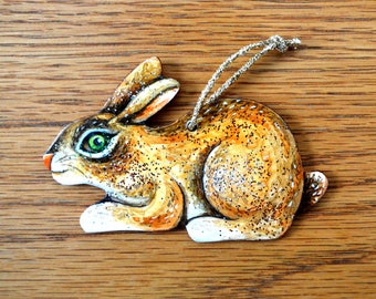 Christmas Rabbit Ornament - Hand Crafted and Painted