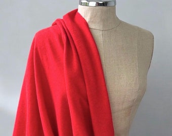 Wool Jersey Knit Fabric - 1970s Vintage 2 Yards, Red Orange Color 52" wide #7129
