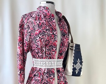 1960s Cotton Coat Dress XL Vintage Batik Fabric Maxi Dress #5908