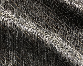 Metallic Knit Fabric By the Yard, Black Silver and Gold, 47&quot; wide Vintage Disco Era Shimmery Dress Fabric #3079