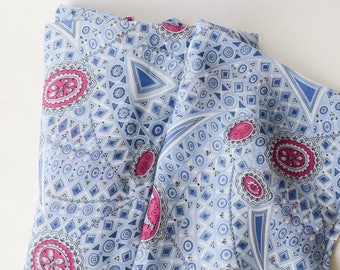 Vintage 1940s Rayon Abstract Fabric Blue Pink -181-L16