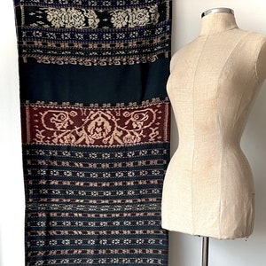 Vintage 1950s Indonesian Savu Sarong - Handmade Indigo Ikat Textile Wall Hanging (64&quot; x 46&quot;) #5157