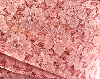 Last piece! Vintage Blush Stretch Lace Remnant - 4 way Stretch Pink Floral Lace Fabric 17" x 56"wide #3268