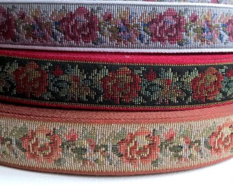 Rose Floral Brocade Tapestry Trim Yard Woven Craft Ribbon 2 3//8/" Wide