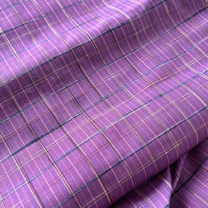 Vintage Japanese Silk Check Fabric, 1 1/3 Yard with Seams, Handwoven Pieces, 14 1/4" wide #5499