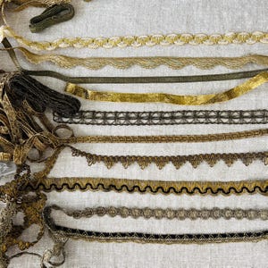 Vintage and Antique Trim, Your Choice Gold Metal Lace & Metallic Gold Ribbon #7127