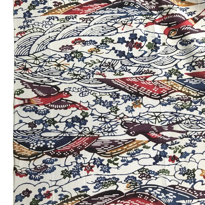 1950s Japanese Silk Okinawa Bingata Fabric Floral Birds Pattern Vintage ...