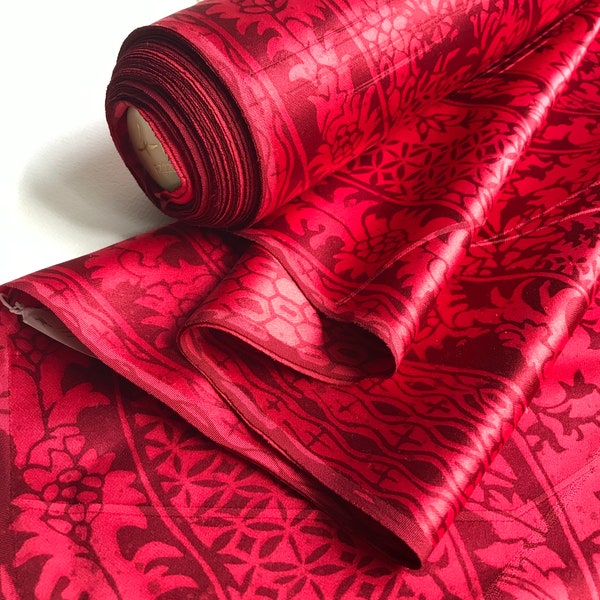 1980s Japanese Fabric by the Yard, Red Silk Satin Paisley Fabric 14 1/4" wide #2712