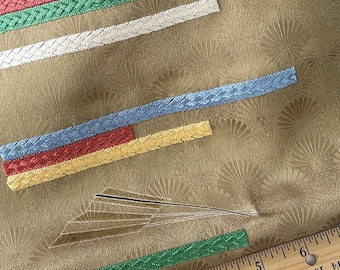 Hand Embroidered Vintage Japanese Silk Kimono Fabric with Folding Fans #6031
