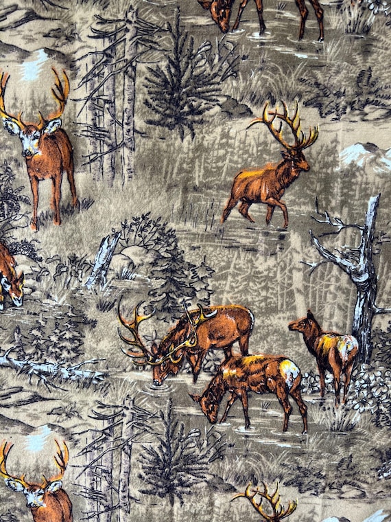 1960s Vintage Wildlife Fabric 2 Yards 21 Stag Deer Novelty Print Fabric 6818 Etsy Ireland