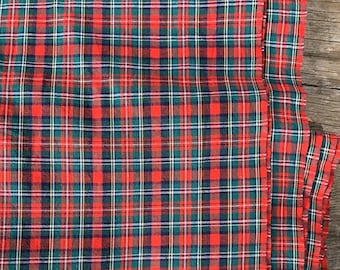 Navy Cotton Broadcloth #3354 Stewart Tartan Plaid Fabric Red