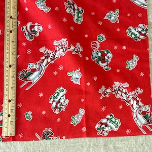 Tessuto di flanella anni '50-'60 con slitta di Babbo Natale, renne e fiocchi di neve, 24 1/2" x 17 1/2" #7050