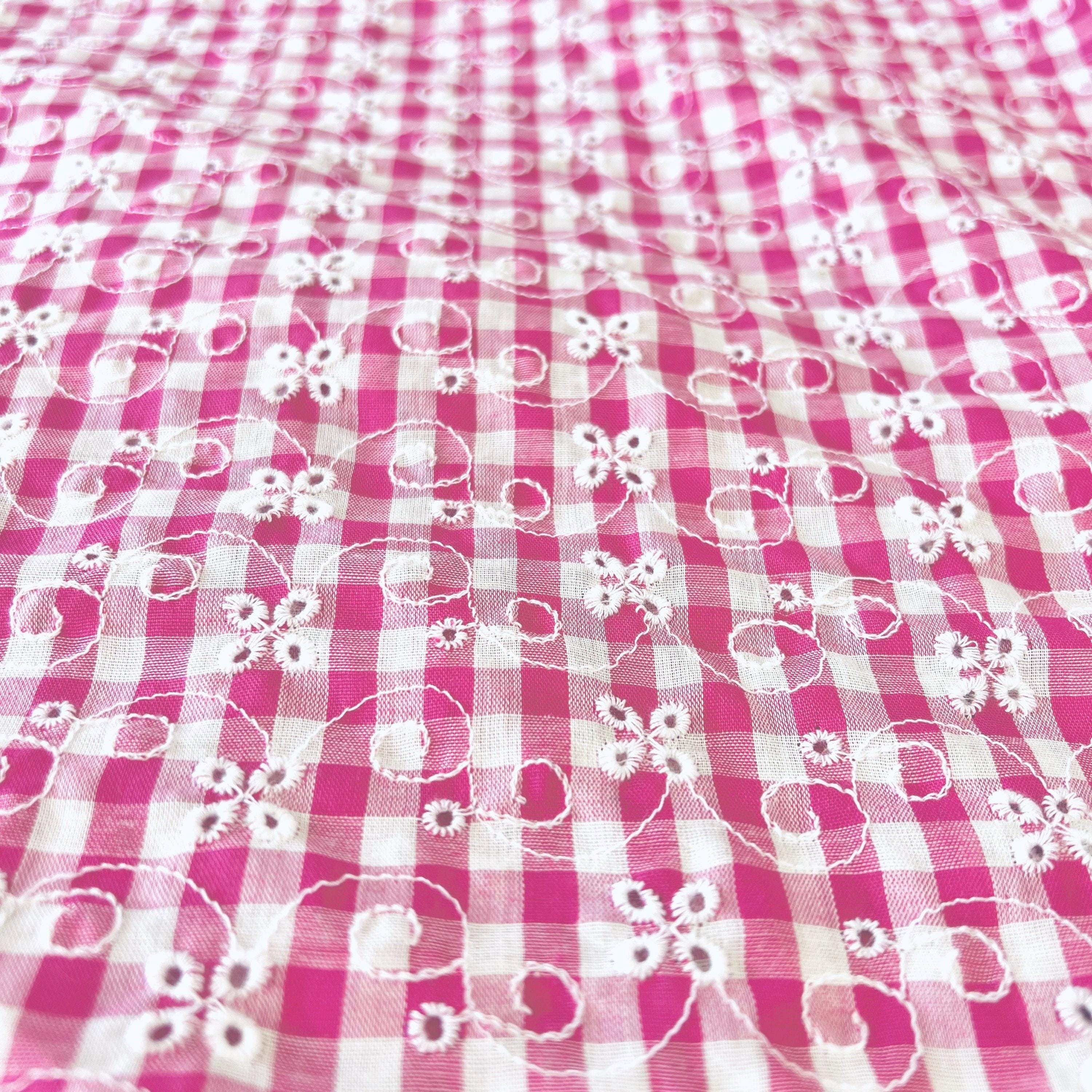 Embroidered Eyelet Fabric - Lightweight Gingham Check Voile - Sold By the Yard 44" wide #7473