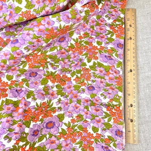 1960s Vintage Cotton Fabric Colorful Purple Floral - Sold by the Yard 40&quot; wide #7405