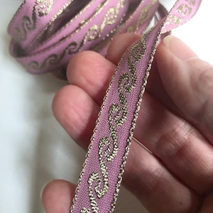 Metallic Gold & Mauve Trim, 1/2&quot;wide x 3 Yard Cut Woven Jacquard Ribbon  #2989