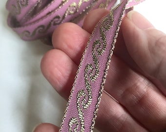 Metallic Gold & Mauve Trim, 1/2&quot;wide x 3 Yard Cut Woven Jacquard Ribbon  #2989
