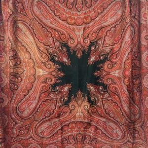 Antique Paisley Shawl 70&quot; x 68&quot; wide Woven Wool Jacquard Fabric #7181