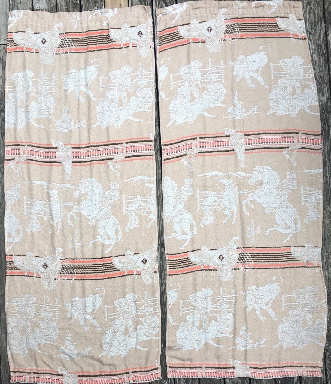 Pair 1930s 40s Woven Cotton Cowboy Curtains 23 W X Etsy