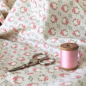 Cotton Roses Fabric with Tiny Floral Rings and Pin Dots 2 pieces #5820