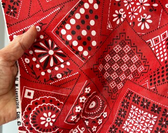 Red Bandana Fabric - Vintage Printed Cotton Fabric Sold by the Yard #1924