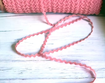 1960s Pink Baby Rick Rack Trim 1/8" x 5 Yard Cut, Vintage Cotton Trimming #3889.1