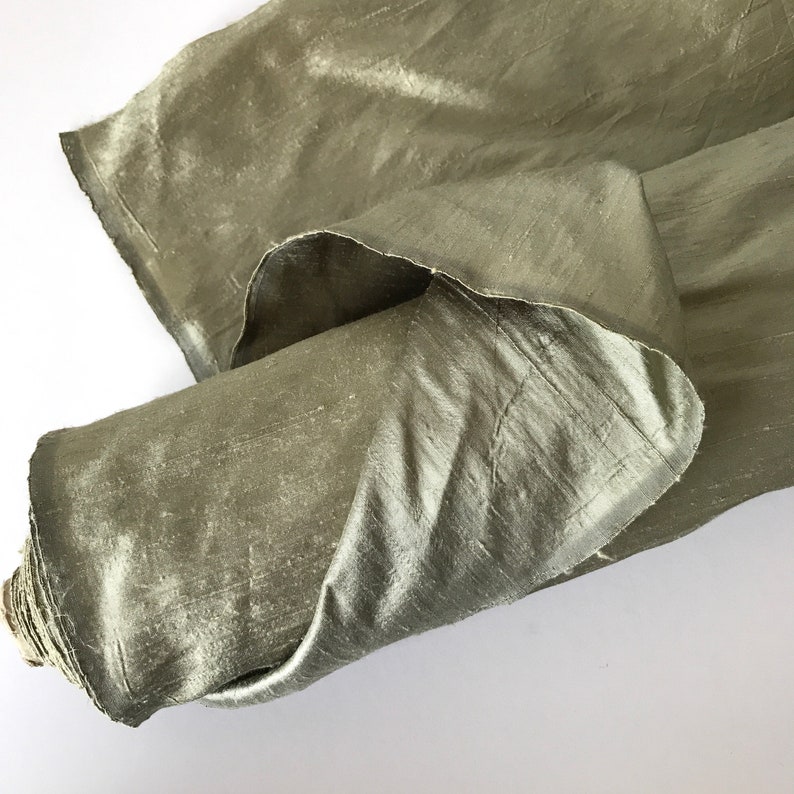wide 1970s Silk Dupioni Fabric Sage Green Gray Silk Fabric By the Yard 43 wide #3527