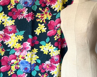Tessuto floreale vintage in rayon da 3 iarde, 45" di larghezza, stampa colorata su larga scala #4411