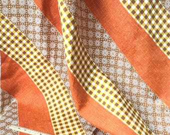 1970s Patchwork Stripe Fabric: Harvest Gold Burnt Orange Cotton Canvas (2 Yards)