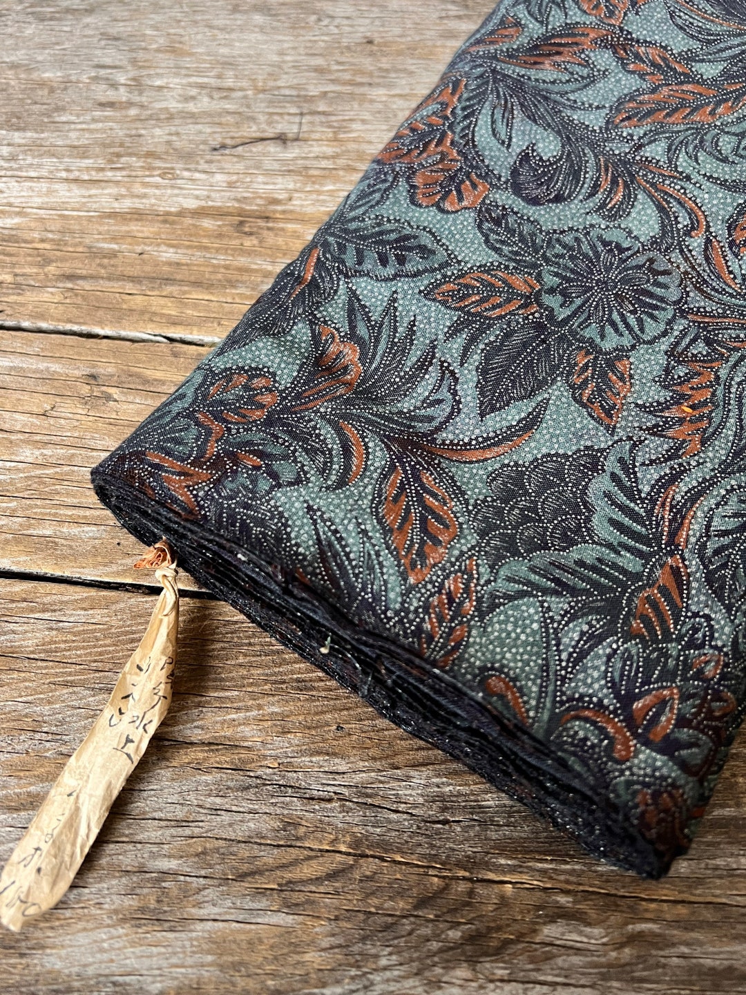 1950s Japanese Indigo Fabric Yuzen Zome Silver Metallic Etsy