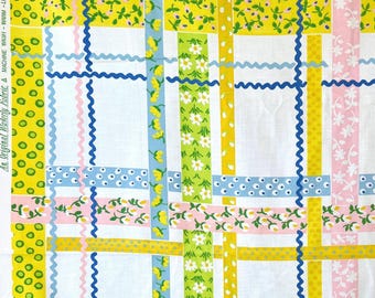 1960s Waverly Fabric by the Yard “Picnic” Cotton Rick Rack Floral Print 45” wide Pastel Curtain Fabric #6655