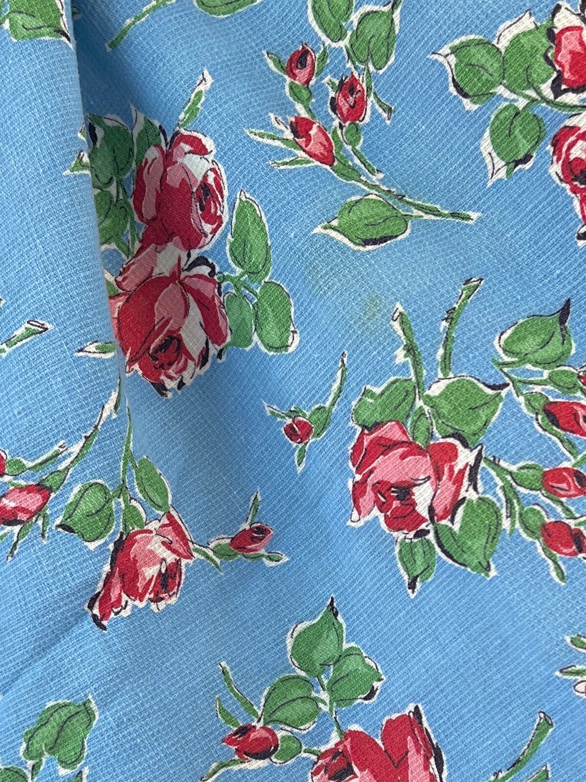 1940s Cotton Pique Red Rose Fabric 36” Wide Fabric or
