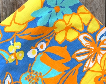 1960s Vintage Fabric for Clothing or Upholstery, Bright Large Scale Floral Cotton #4743