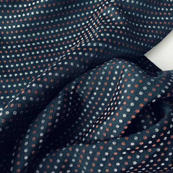 1940s Japanese Metallic Silk Fabric, Silver Polka Dots on Black 14" wide #4159