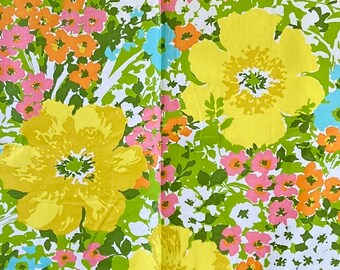 1960s Colorful Large Scale Floral, 1 2/3 Yards Yellow Poppies Mod Cotton Fabric #5923