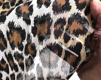 Leopard Print Sheer Cotton Fabric | Animal Pattern Gauze Material | 50-inch Wide Brown & Black Textile #2965