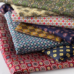 Vintage Foulard Fabrics: Choice of Cotton, Silk, Rayon, Geometric Fabric for Quilting Fashion #6714